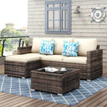 Southerland 3-Piece All-Weather Wicker Modular Sectional Set with Cushions & Glass Table Top