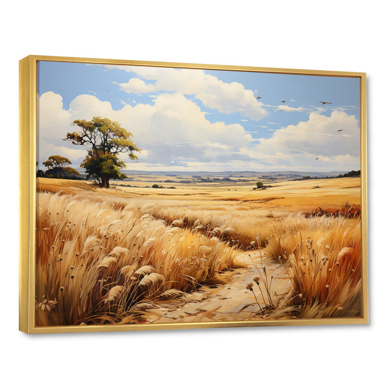 «Yellow Wheat Field Meadows II - Meadow», art mural, Cadre flottant doré, H 28 po x l 60 po x P 1,5 po