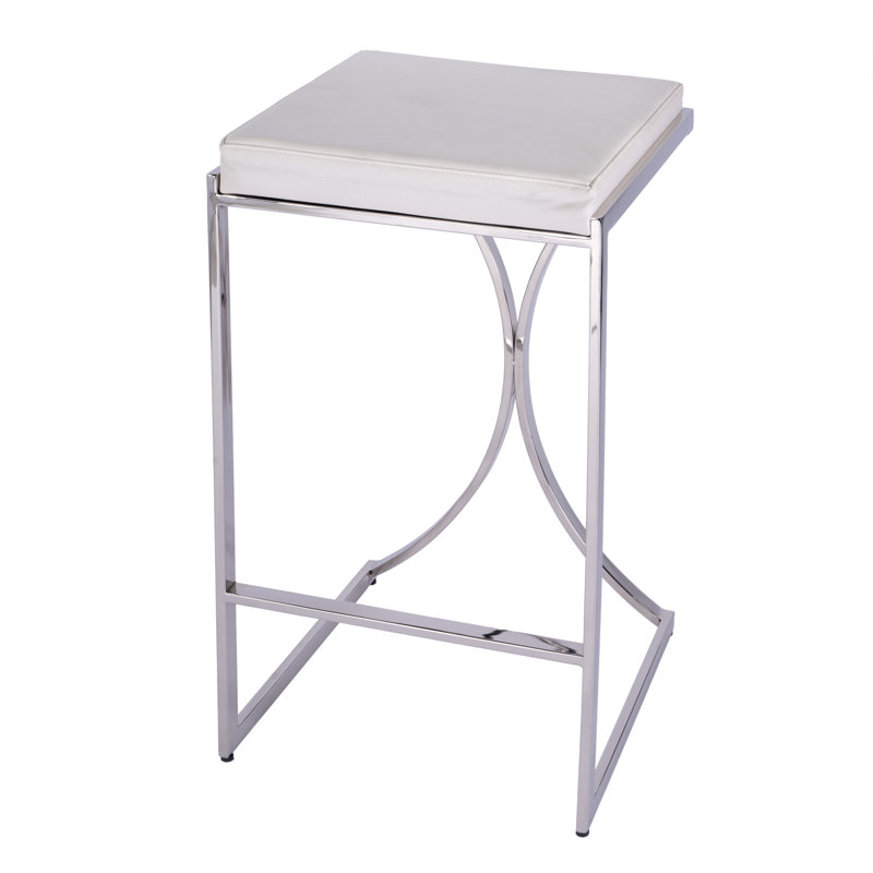 Natalya 24" Bar Stool, White, Silver, Bar Stool (31” Seat Height)