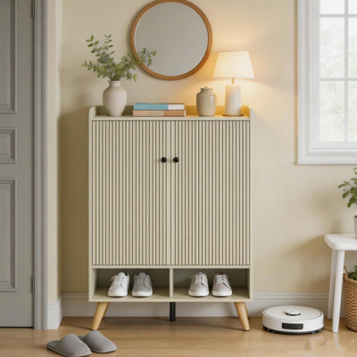 Armoire de rangement pour chaussures à 5 étages avec 24 paires de portes cannelées