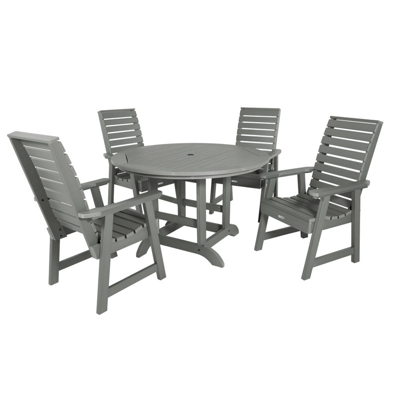 Midwest 4-Person, 48" Round Table, 5-Piece Outdoor Dining Set, Coastal Teak, 62.5" L x 62.5" W x 37" H