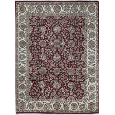 Tapis rouge et ivoire noué à la main de haute qualité