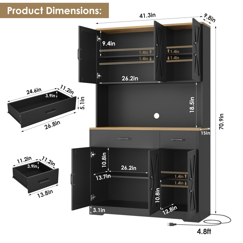 Armoire de cuisine 71 "H, Noir/naturel