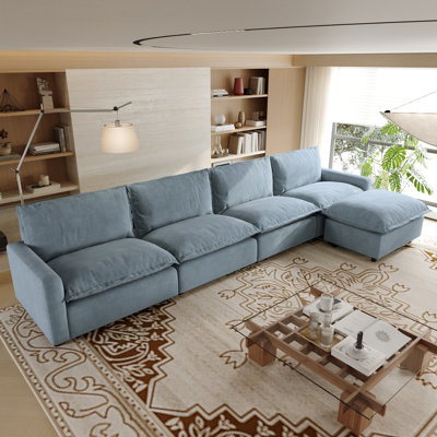 Canapé modulaire rembourré 5 pièces en tissu de lin avec repose-pieds 5 pièces