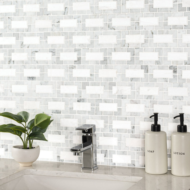 Calabria Frost Geometric 12 in. x 12 in. Polished Marble Mosaic Floor and Wall Tile