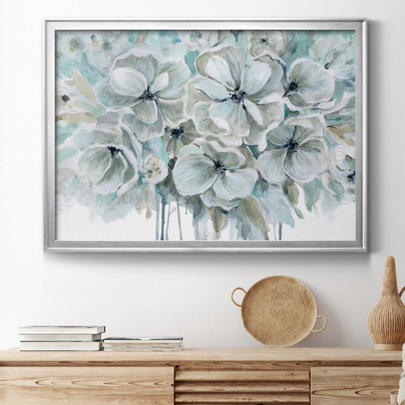 Bleu sarcelle harmonie I - peinture encadrée, H 30,5 po x l 42,5 po x P 1,5 po, Toile avec cadre argenté, Pas de tapis