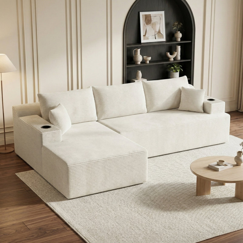 Canapé modulaire Boneless, Velours côtelé blanc