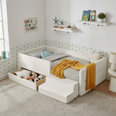 Lit douillet multifonctionnel pour enfants avec barrières de sécurité et rangement