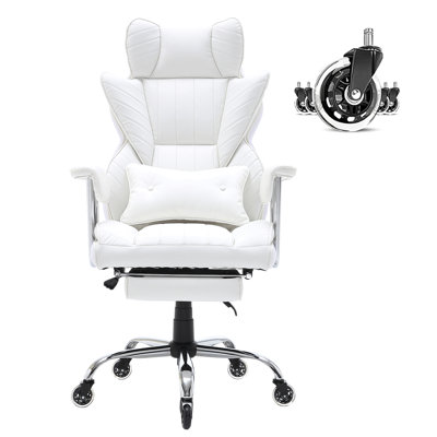 Chaise de bureau inclinable avec repose-pieds, chaise de bureau large en similicuir robuste, grandes et hautes chaises de bureau de direction avec support lombaire, roues en métal à base solide