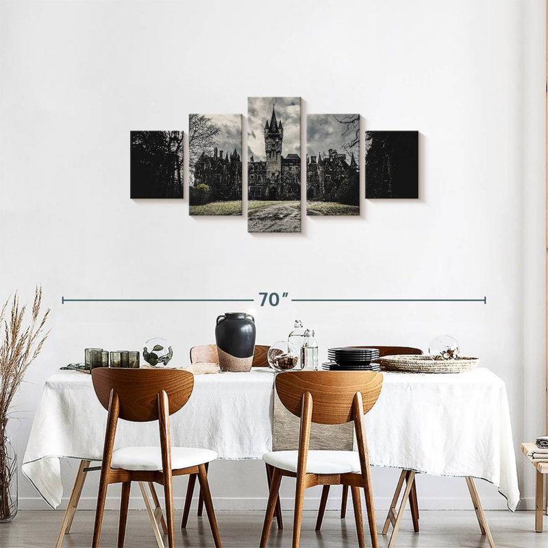 Château gothique sur toile 5 pièces, H 24 po x l 55 po x P 1,25 po