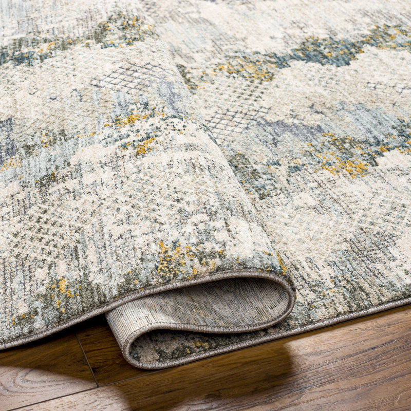 Abstract Machine Woven Polyester Area Rug in Light Gray, Rectangle 2' x 3'