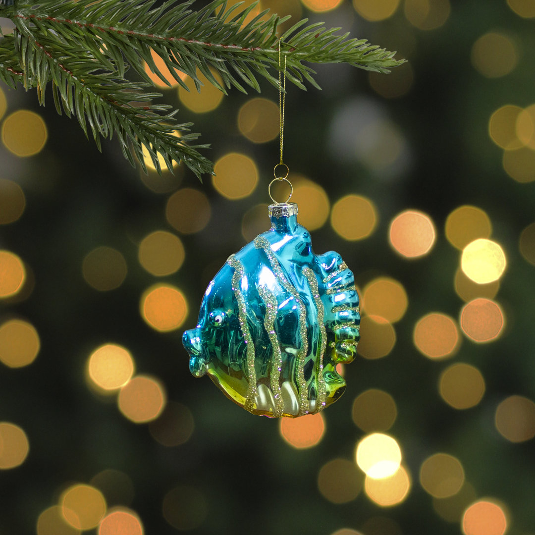 3" Turquoise and Gold Glass Fish Christmas Ornament Northlight Seasonal