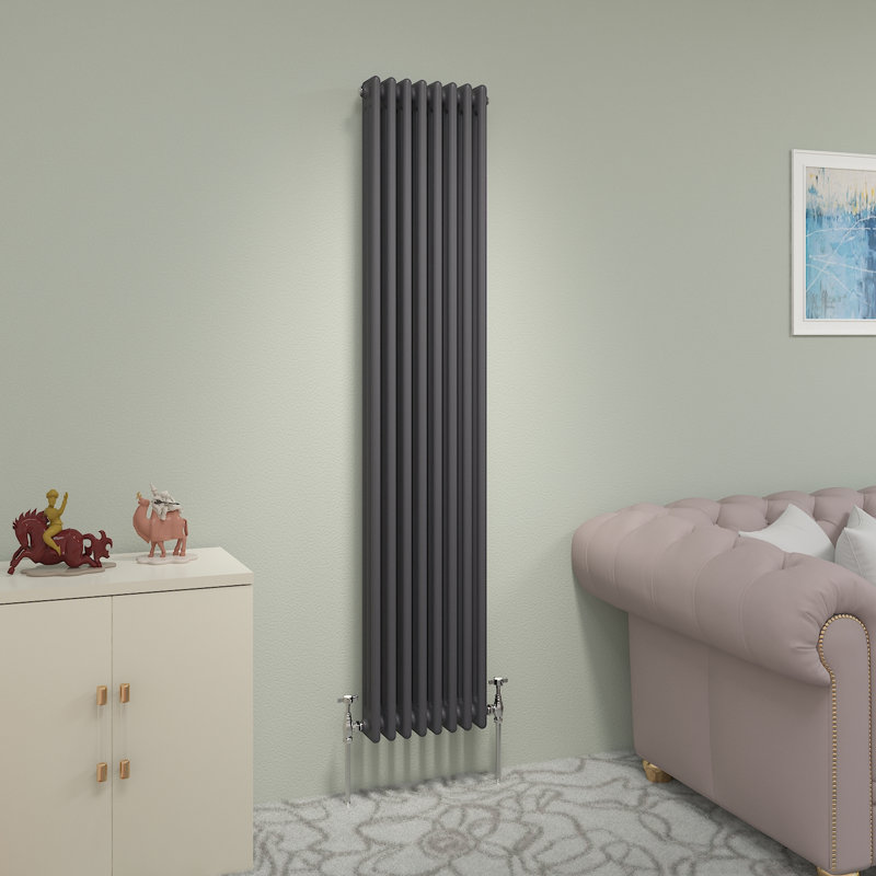 Valery Vertical Traditional 3 Column Cast Iron Style Designer Radiator, Anthracite, 180cm H x 38cm W