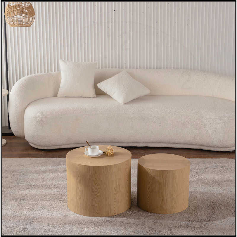 Nesting Coffee Table Set of 2 Round, Natural Wood