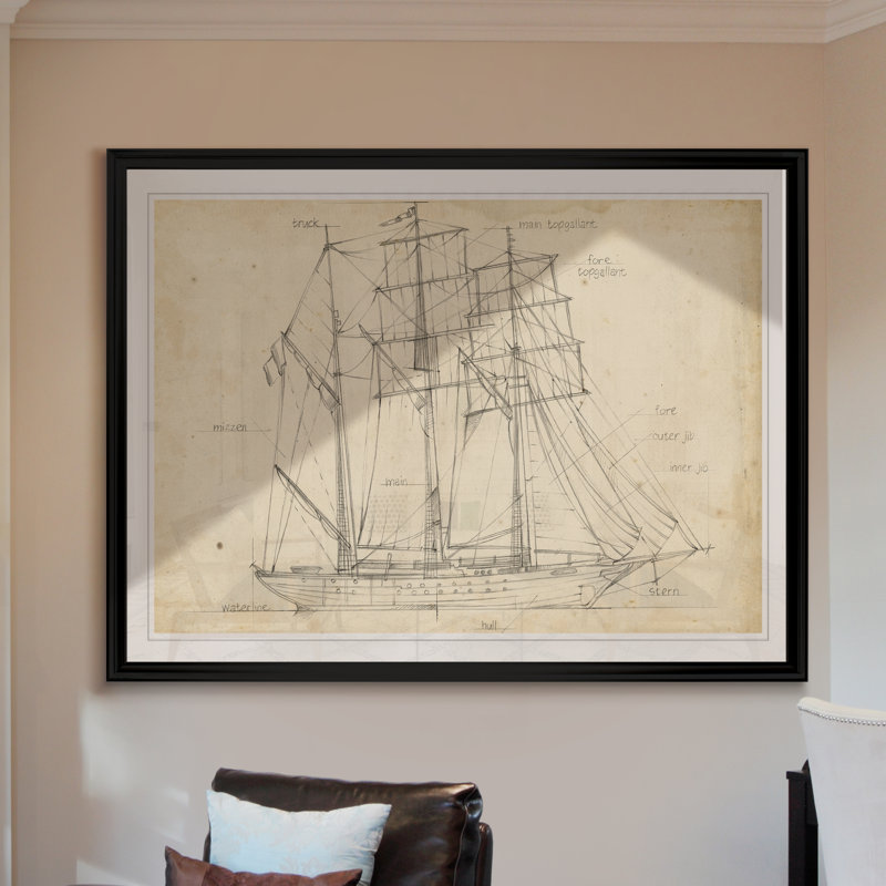 « voilier blueprint i », impression sur toile, H 30,5 po x l 42,5 po x P 1,5 po, Noir