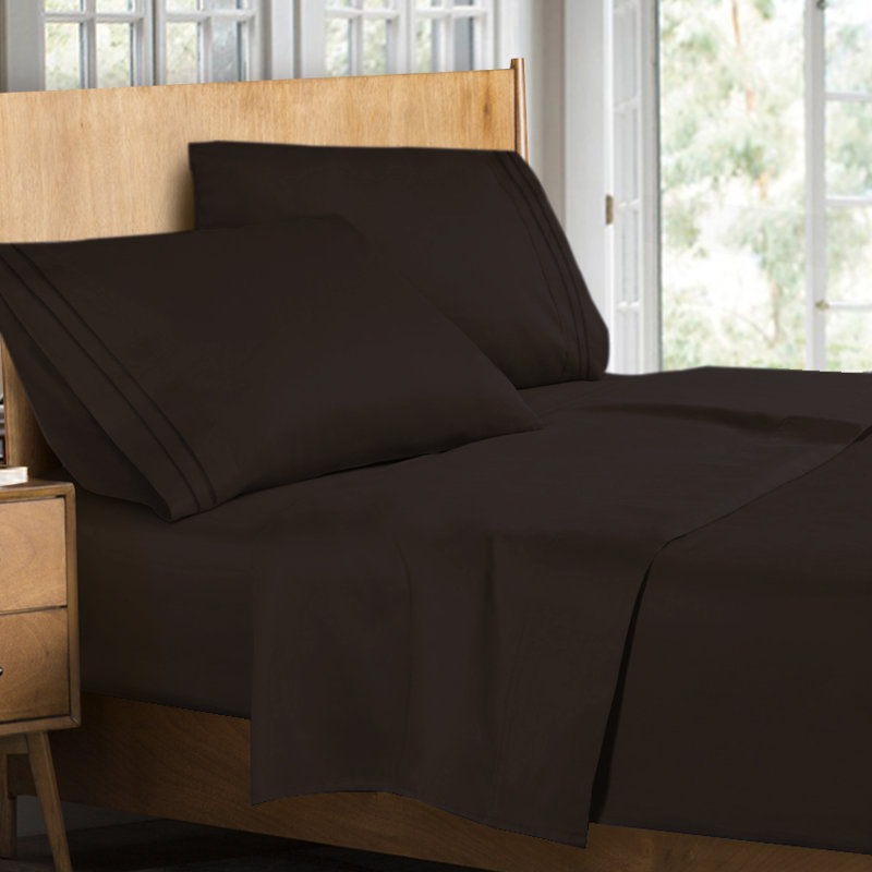 Ensemble de draps à rayures 1500 fils, Ensemble de draps pour très grand lit + drap-hous, Chocolat