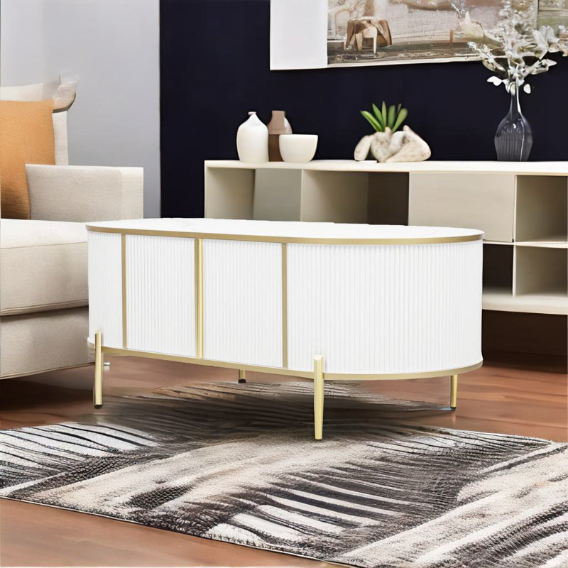 Oval Shaped Fluted Coffee Table, White
