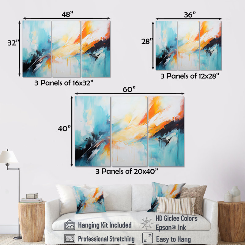 Azur bleu jaune fusion 2 - art mural abstrait, Toile tendue, H 32 po x l 48 po x P 1 po