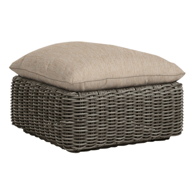 Montecito Outdoor Ottoman with Cushion, Welt, Raffia, Rollo Cream