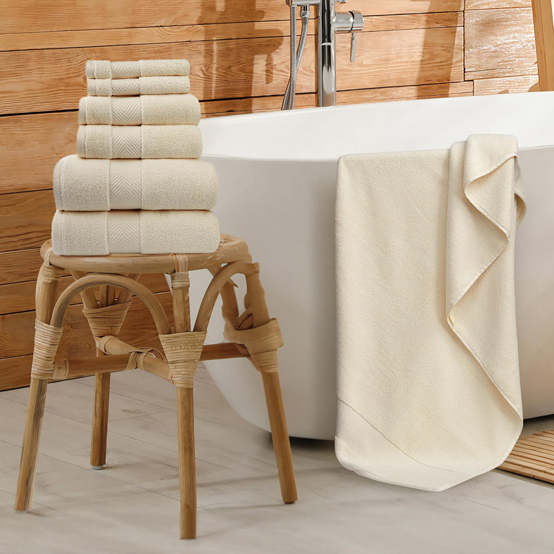 Serviettes de bain en rayonne de bambou - Serviettes de bain de luxe ultra moelleuses et moelleuses 700 g / m² - Super absorbantes et à séchage rapide - Ensemble de serviettes 6 pièces (Papyrus)