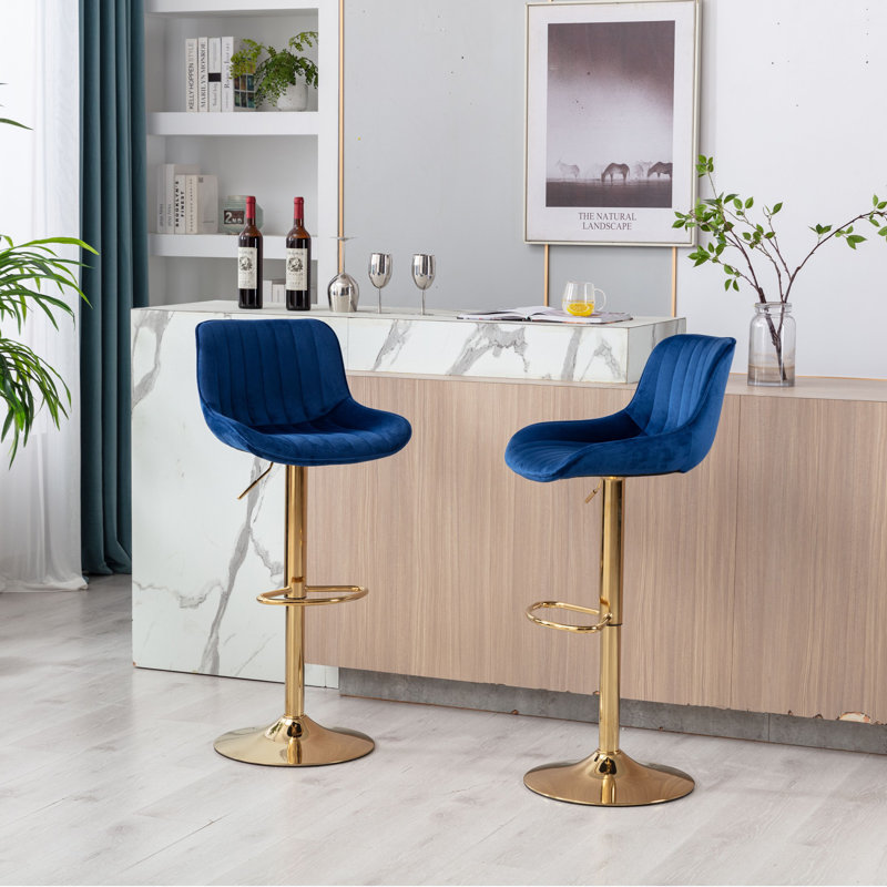 Tabouret de bar simple, ensemble de 2, Doré, Marine