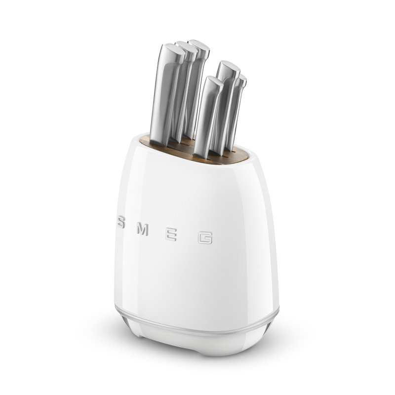 SMEG 7 Piece Knife Block Set, White