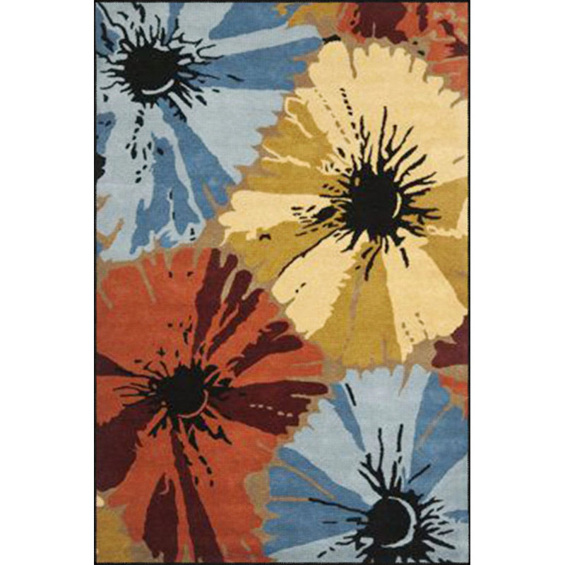 Washable Cotton Multicolored Decorative Carpet, Rectangle 4'8" x 6'7"