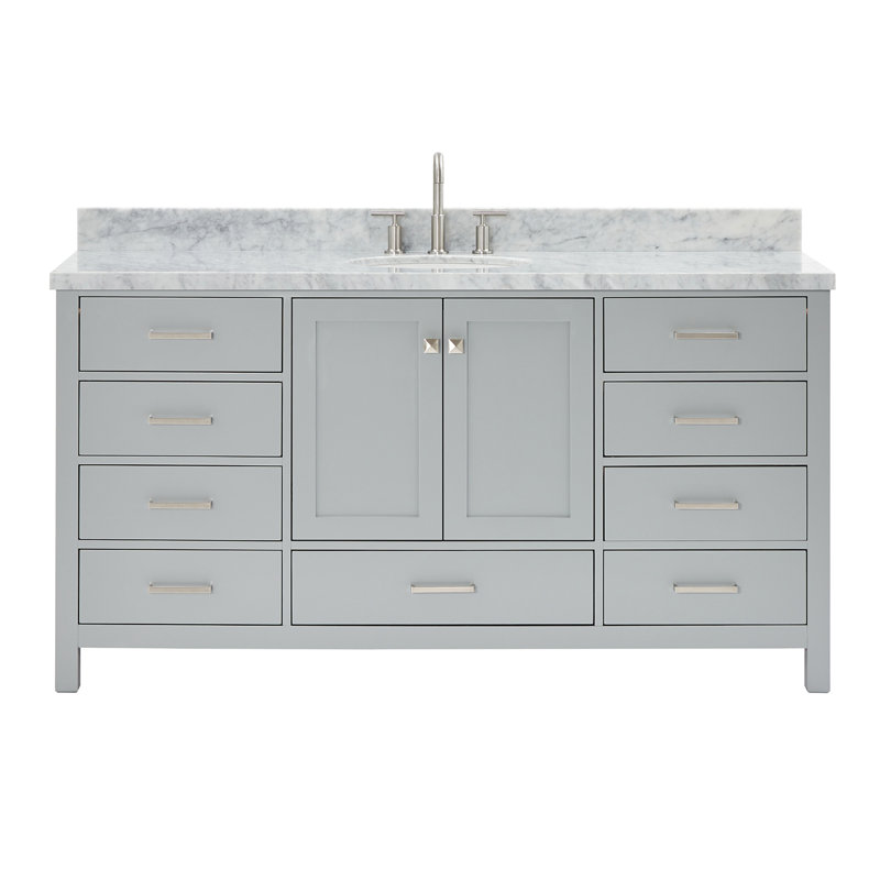 Cambridge 67'' Single Bathroom Vanity with Carrara Marble Top, Gray, Oval