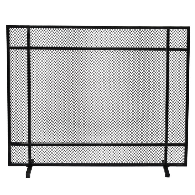 Markus Black Brushed Silver Iron Single Panel Fireplace Screen