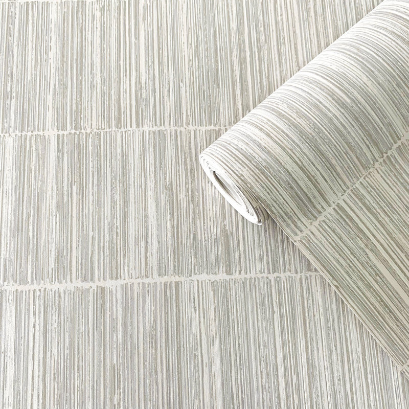 Boutique Shimmery Geometric Bamboo Stripe Wallpaper Roll, Beige