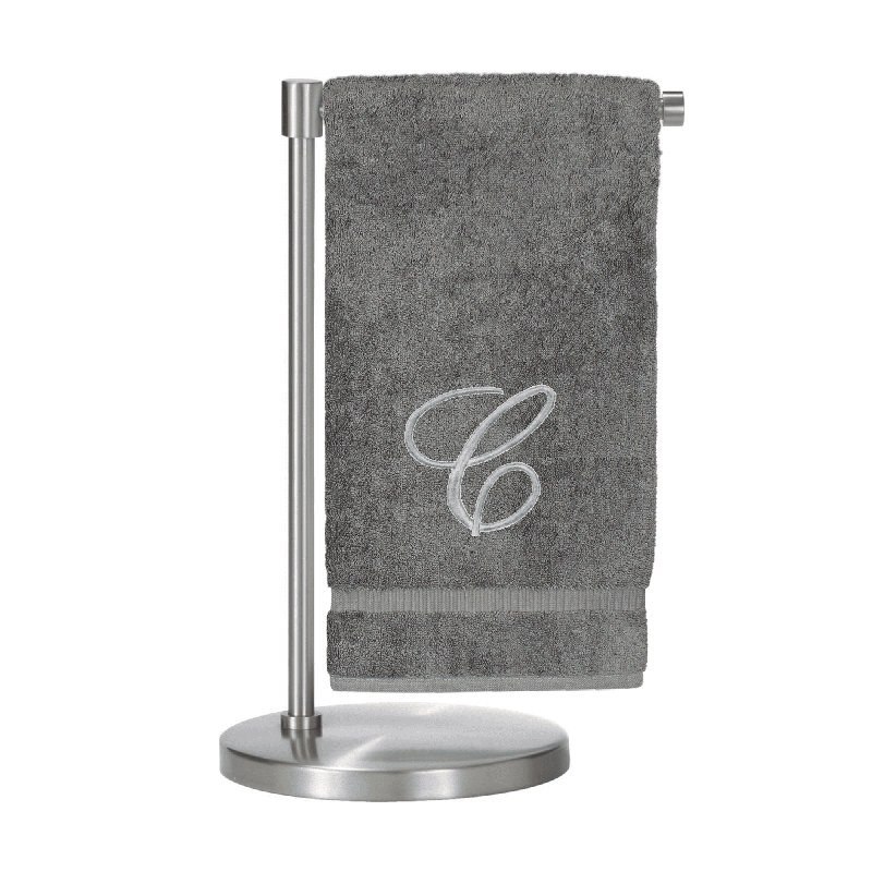 Serviettes de bain monogrammées - ensemble de 1 - lettre en script, Gris / Argent, C