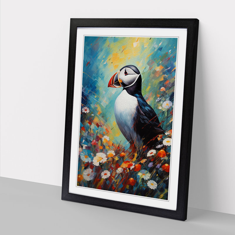 XYZ-FRM-V1223-5314 Puffin Expressionism - Single Picture Frame Print on Wood, Black, 34cm H x 25cm W x 2cm D
