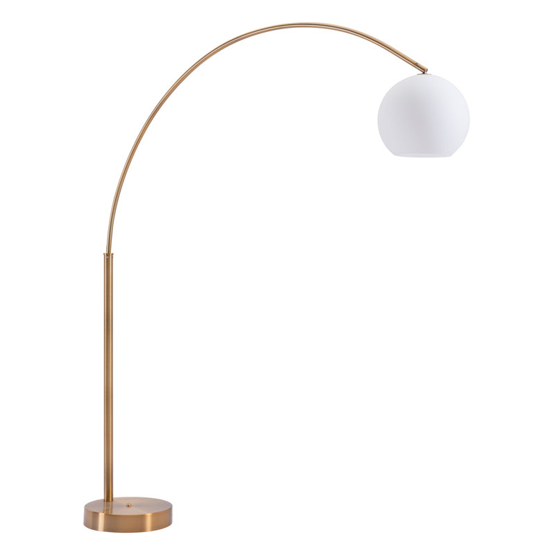 Griffith Brass Arc Floor Lamp with White Globe Shade