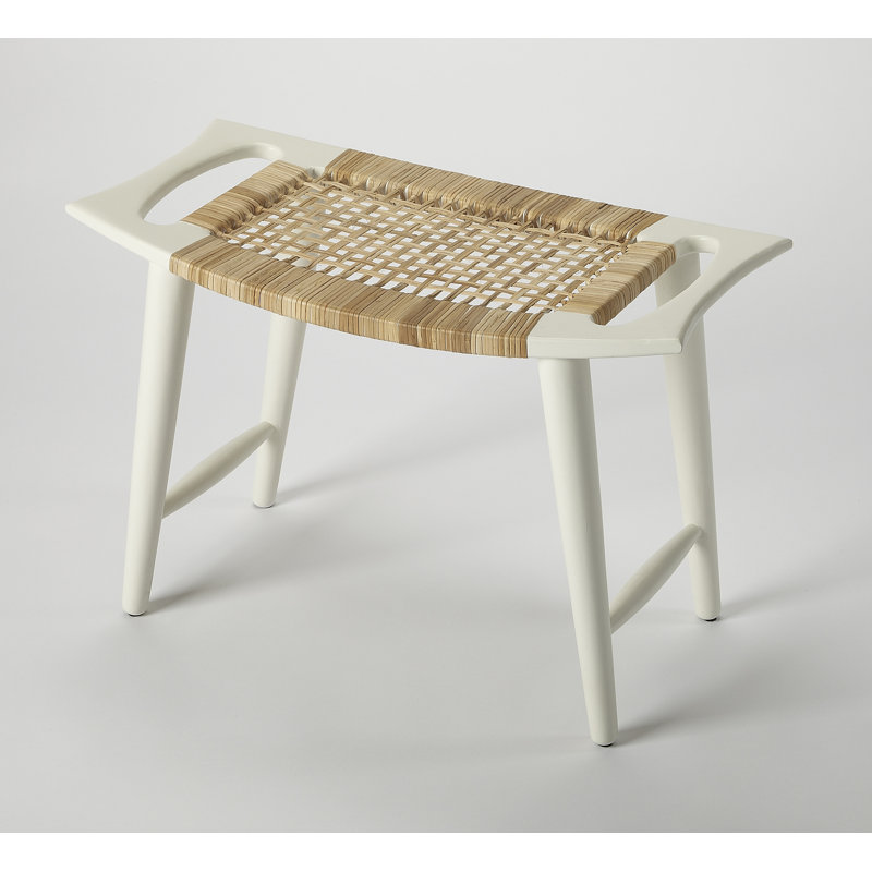 Tristan Natural Wood & Rattan Stool, White