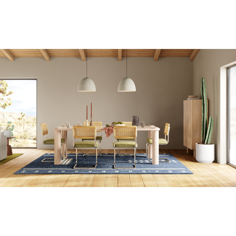 Sameer Geometric Handmade Tufted Wool Navy/Sand Area Rug, Rectangle 8' x 10'