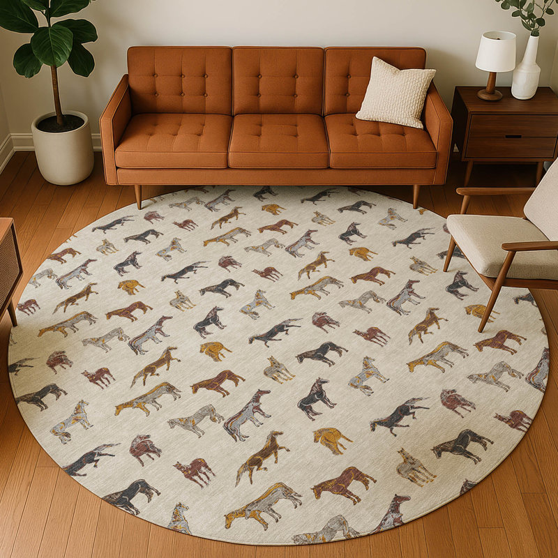Machine Washable Indoor/Outdoor Chantille ACN2521 Animal Rug, Round 8', Beige