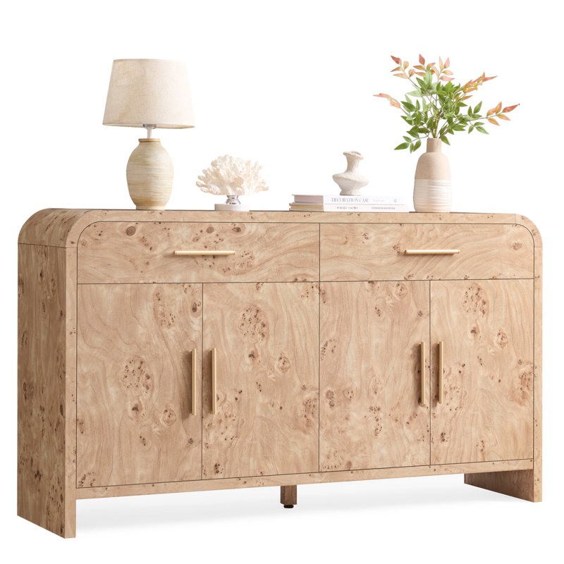 Modern 2-Drawer Arched Cabinet: 3-In-1 Media Console, Sideboard & Dresser, Light Burl