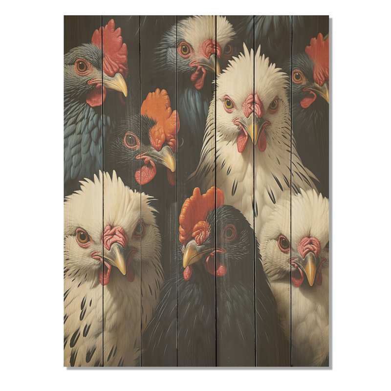 Ensemble de ferme de coqs rouges et blancs II - animal de poulet sur bois, H 40 po x l 30 po