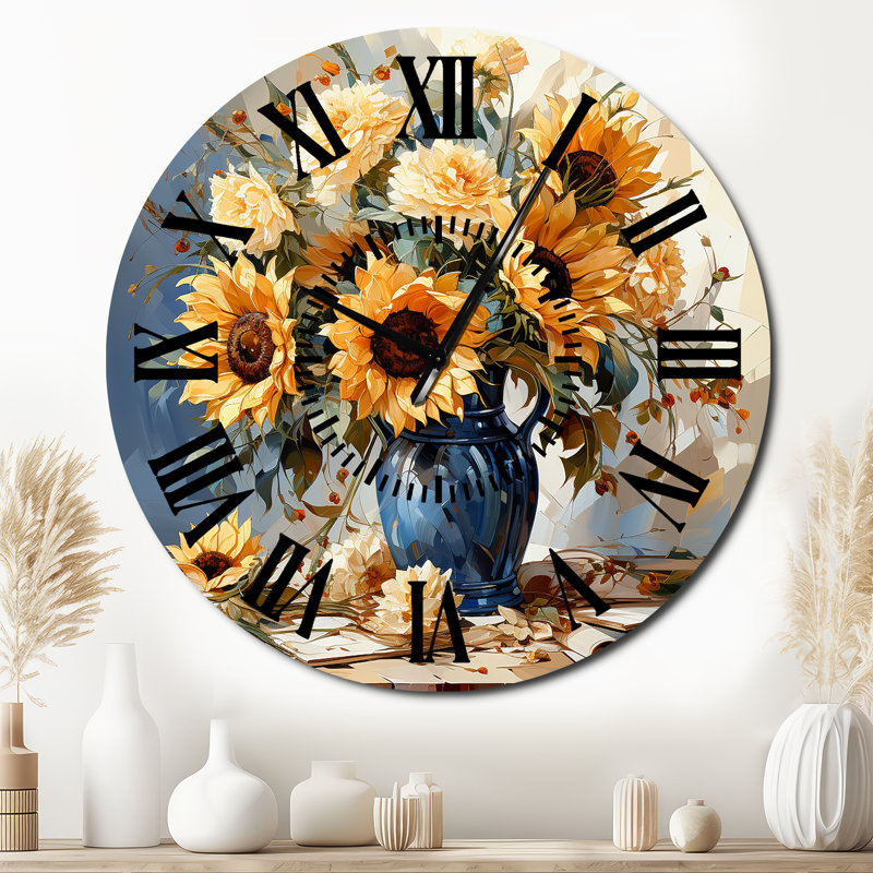 Horloge murale rétro tournesols, Surdimensionné