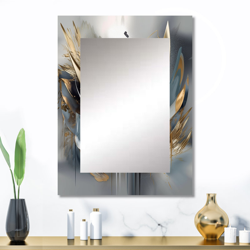 Abstrait formes et lignes IV - miroir en marbre, miroir mural décoratif doré, impression d'art en métal, 32 po x 24 po