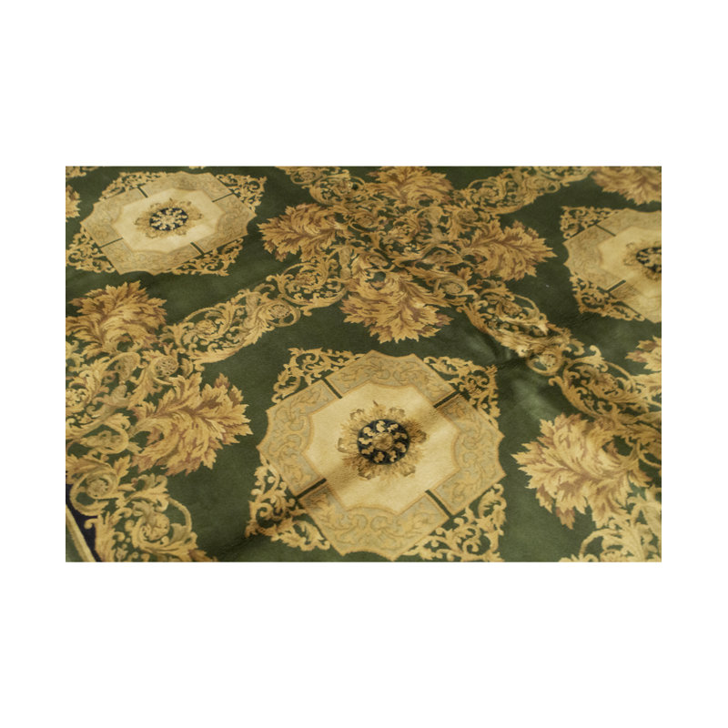 Tapis jaune et vert de haute qualité noué à la main