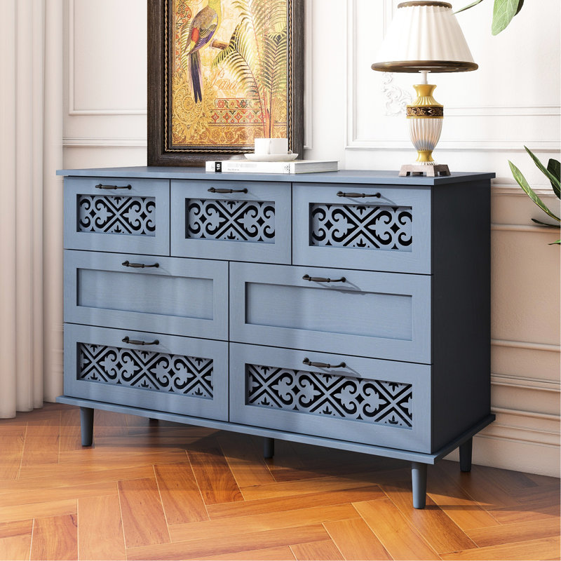 Armoire bleue à 7 tiroirs avec décoration de chambre à coucher attrayante 7 tiroirs - couleur