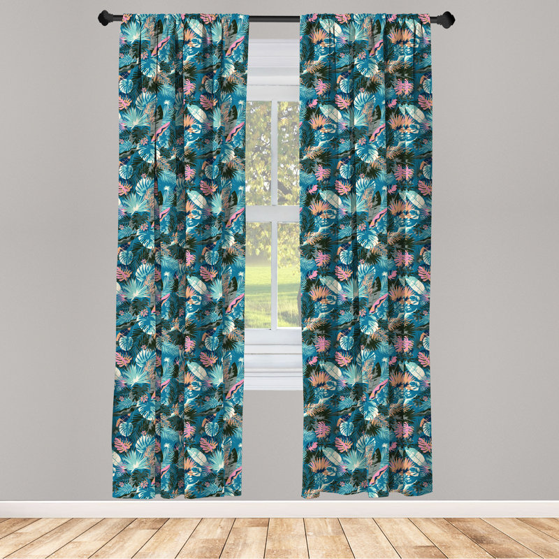 Multicolore Ambesonne, rideaux 4 panneaux tropicaux, jungle hawaïenne, bleu mer et multicolore, L 56 po x L 95 po