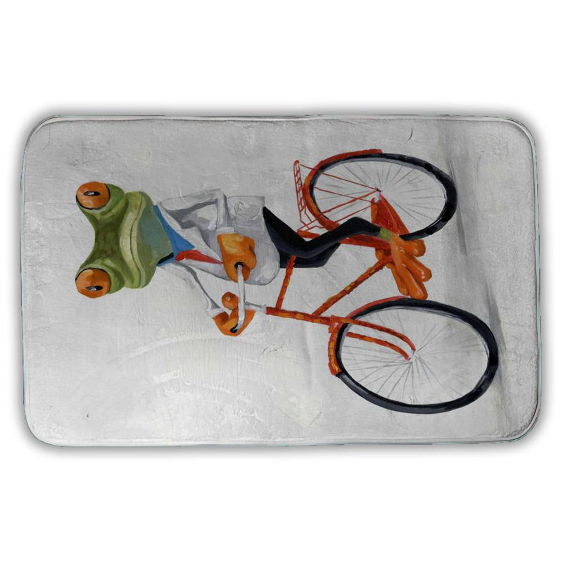 Funny frog riding a bike Bath Mat with Non-Slip Backing - Quick Dry Memory Foam Bathroom Rug - Absorbent - Modern Plush Spa-Style - Machine Washable