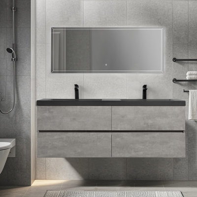 Meuble-lavabo mural mural flottant simple gris
