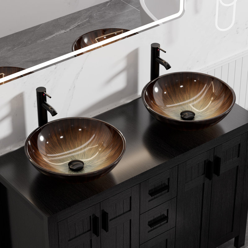 16.3" Stained Glass Bathroom Vessel Sink VS110BK