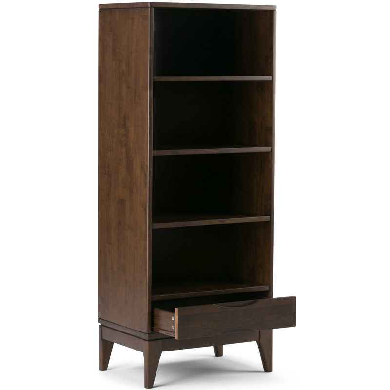 Harper 60"H Solid Wood Mid-Century Modern Bookshelf with Open Shelves and Tapered Legs, Walnut Brown
