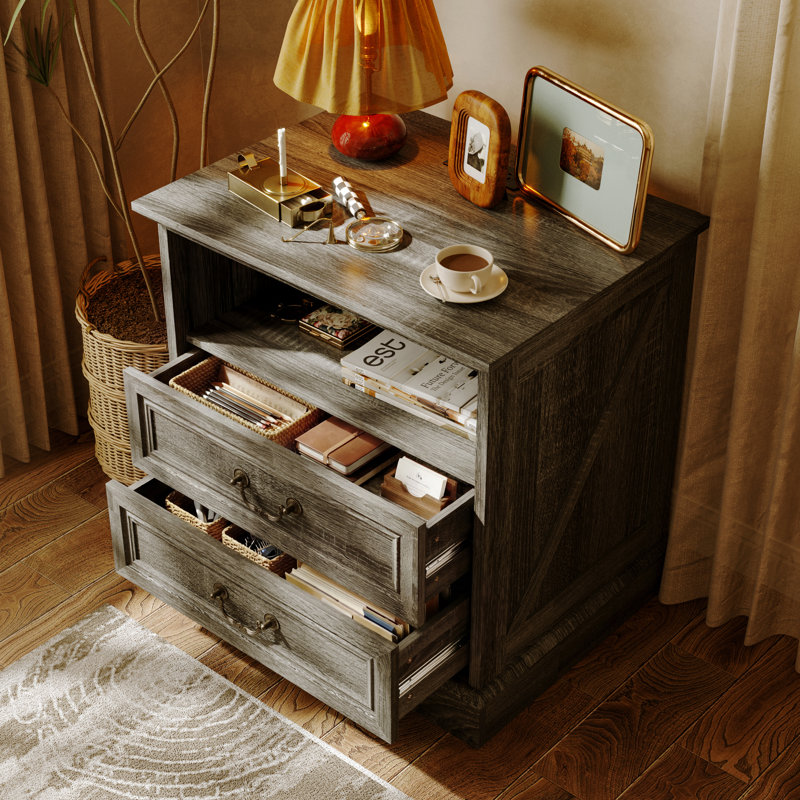 Elegent Nightstand With Built-In Outlet, Gray