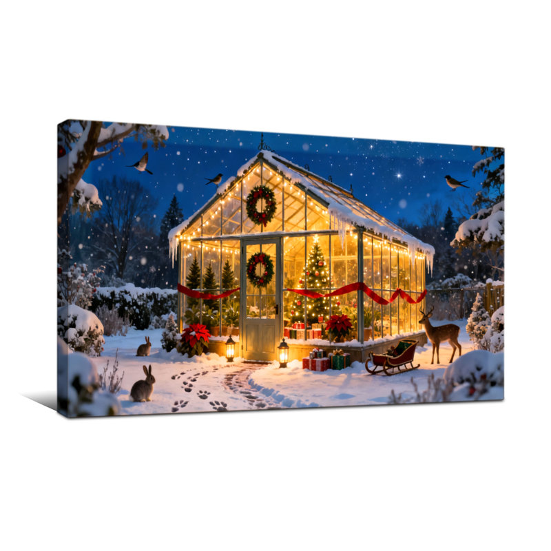 Christmas Winter Wonderland Greenhouse Christmas Scene, 16" H x 32" W