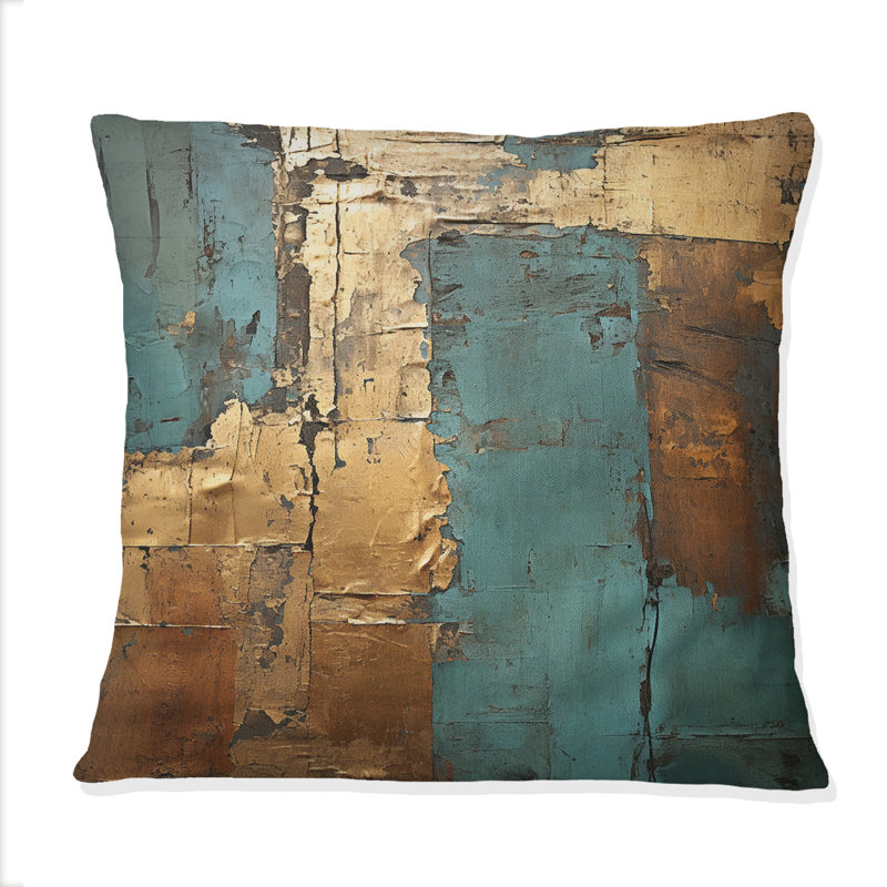 Coussin Kintsugi Retro Glam Vintage Gold On Turquoise II - Abstract, 18" x 18"